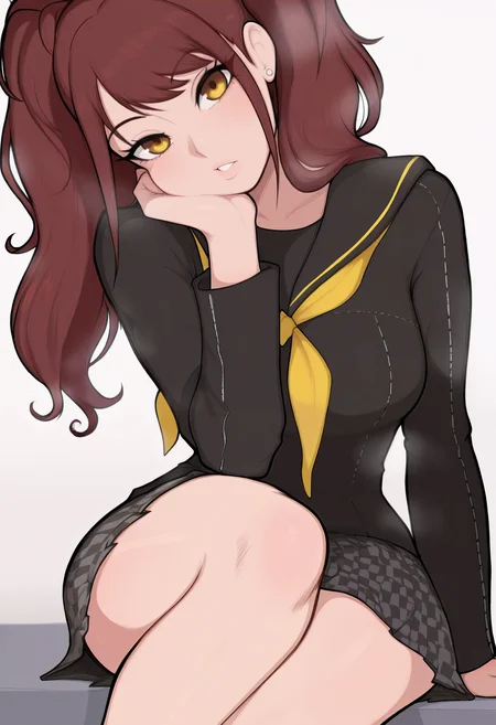 1girl, solo, kujikawa rise, skirt, checkered skirt, yasogami school uniform, black shirt, long sleeves, looking at viewer, head tilt,
masterpiece, best quality, <lora:afrobull-guy90-Illust-Lycorisv1:1>, afbul