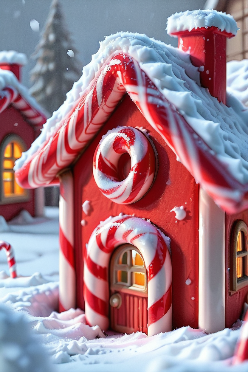 masterpiece, best quality,   CandyCaneMorph, solo, no humans, window, depth of field, snow, snowing, house, chimney  <lora:CandyCaneMorphIXL_v1:1.0>,