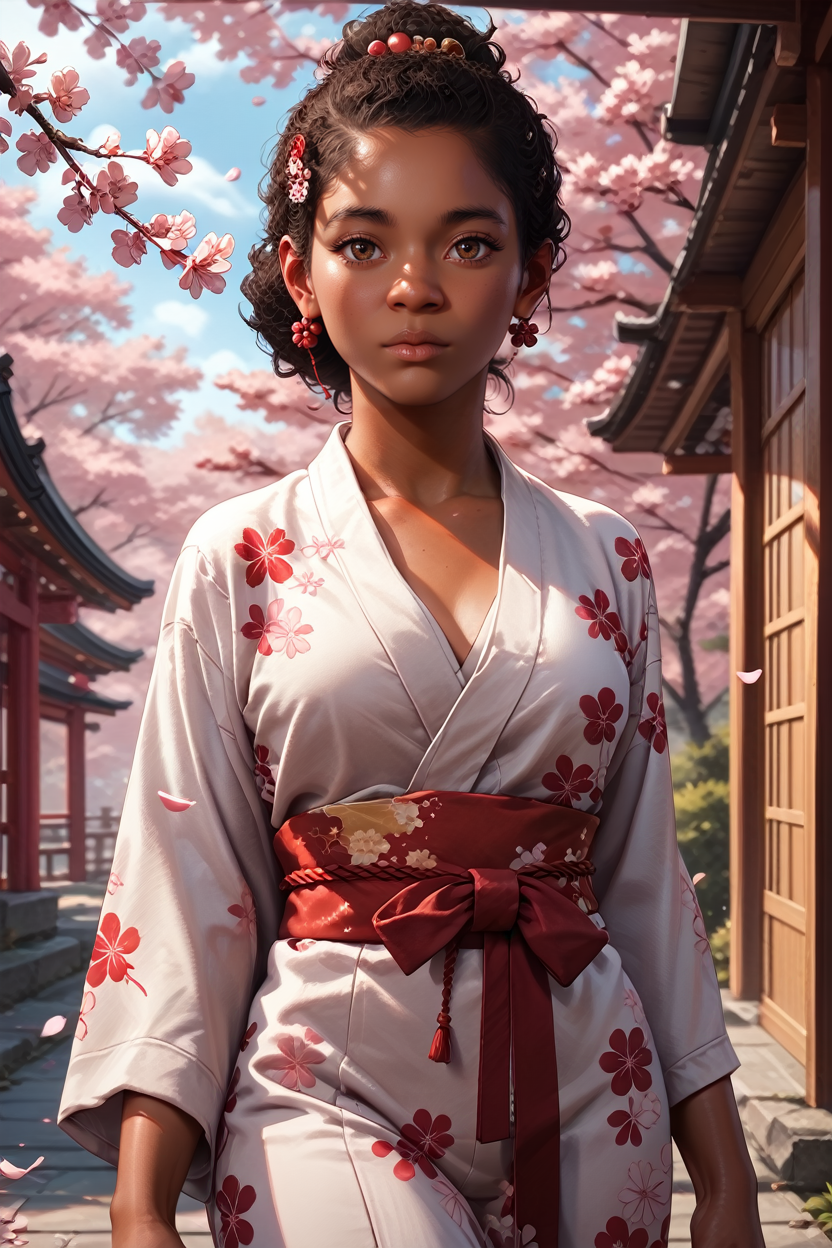 score_9, score_8_up, score_7_up, score_6_up
<lora:TLOURiley:1.0>
TLOURiley, 1girl, dark skin, black hair, brown eyes, looking at viewer, yukata, japan, cherry blossoms, hair ornament
