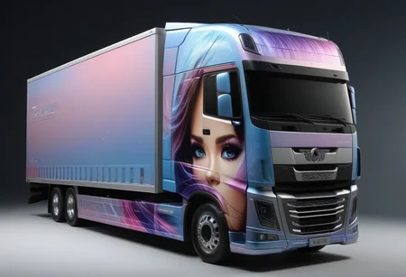 truck, complete truck visible, score_9, score_8_up, score_7_up, score_6_up, score_5_up, score_4_up, UHD, 8K, masterpiece, detailed, ultra_high_resolution, lots of detail, OverallDetailXL, detailxl, lapping car,print car,painted car style, vehicle focus, pictures of female faces on the truck.