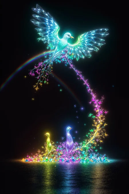 gl0wing (rainbow cryst@l bird), black background <lora:add_detail:0.5> <lora:boldline:0.2>