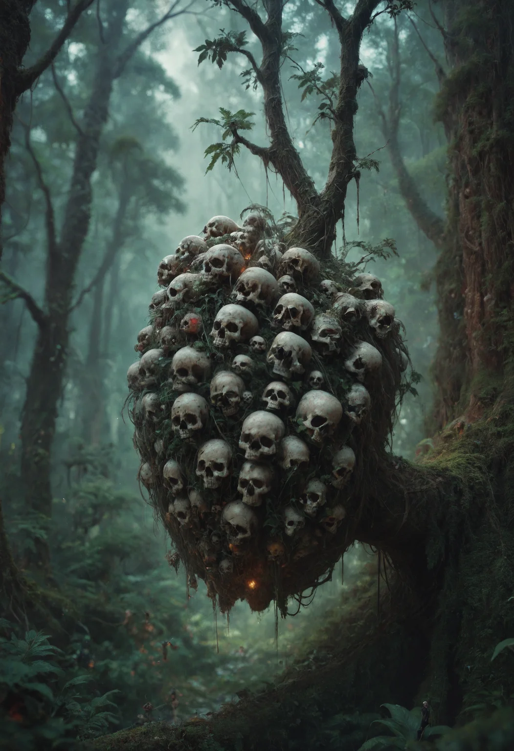 embedding:lazyup7, slimes_skullwm, apple made of skulls, forest, extreme close-up, macro, depth of field, hanging on branch <lora:Challenge_Winnifier_2025-04:0> <lora:SlimesSkullWM:1>