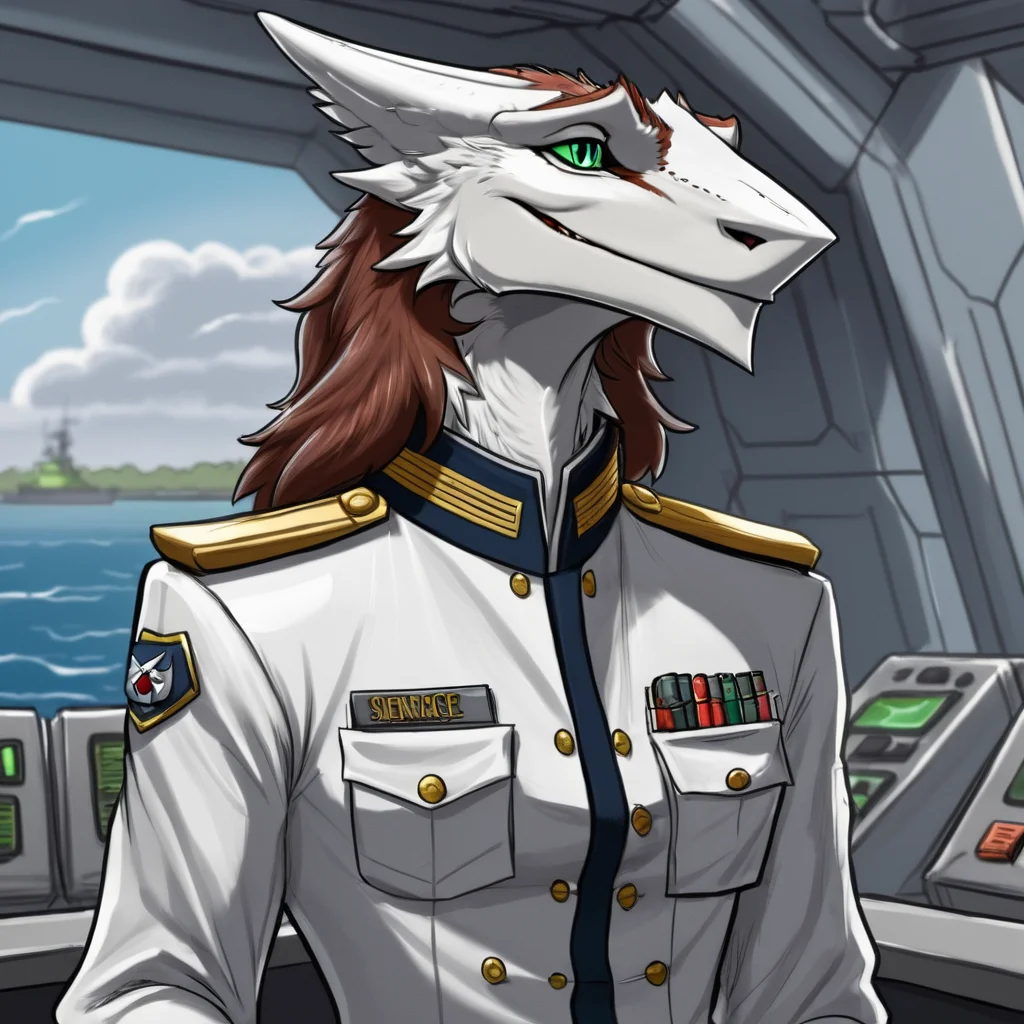 comic a sergal in uniform at the head of a science fiction battleship<lora:Sergal-XL-1.0-000014:1> . graphic illustration, comic art, graphic novel art, vibrant, highly detailed