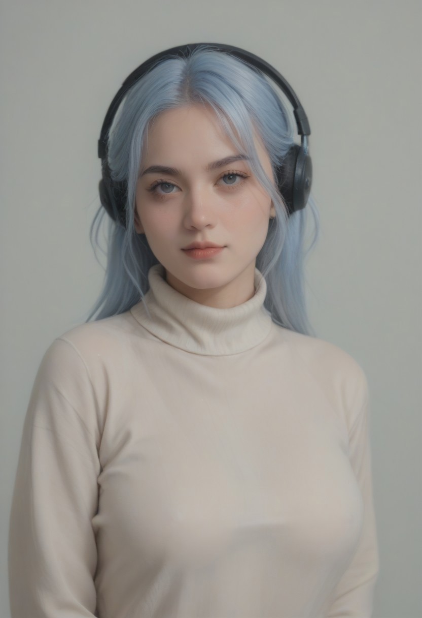 score_9, score_8_up, score_8, score_7_up, score_7, ((close up)), face focus, Expressiveh
BREAK
1girl, solo, Chinese Celebrity Goddess, blue hair, hair between eyes, headphones, large breasts, protruding tits, looking at viewer, head tilt, seductive look, aroused, horny, standing, light blue turtleneck sweater, light smile
BREAK
white background
