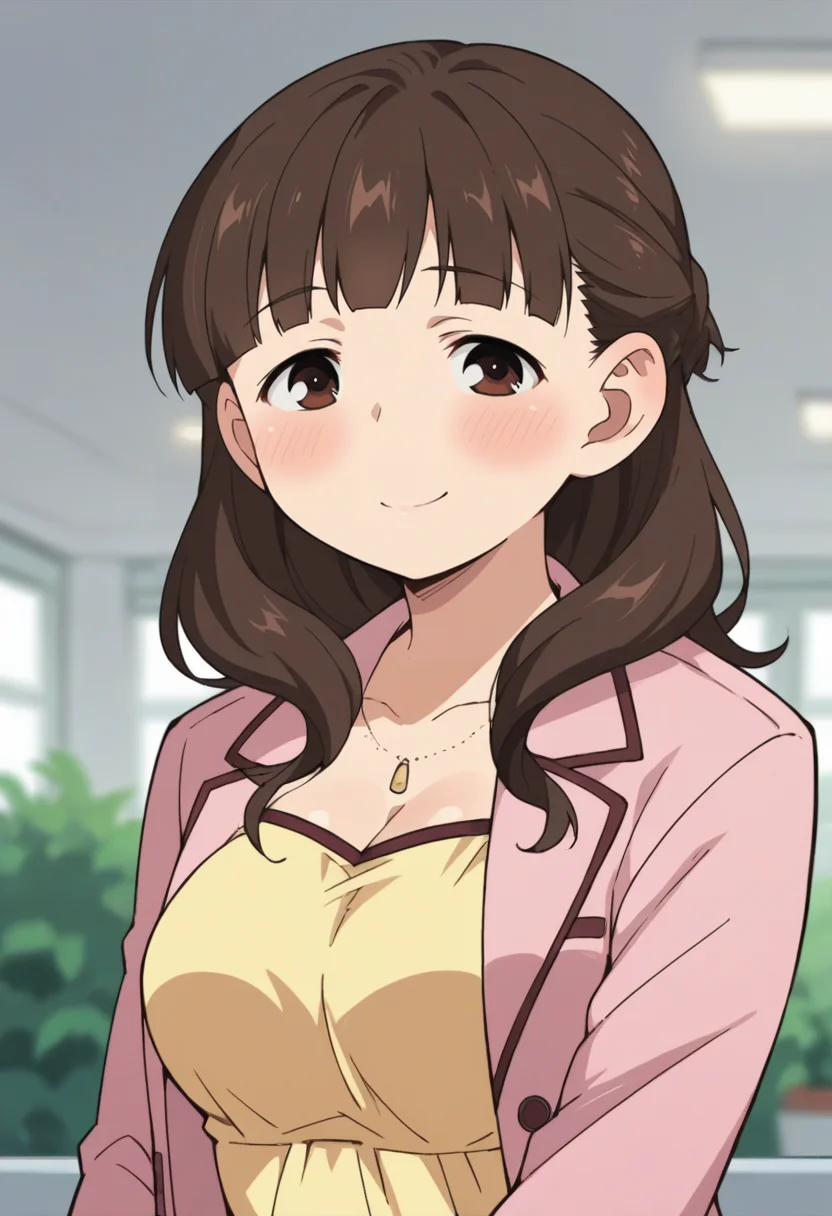 score_9, score_8_up, score_8, source_anime, 1girl, <lora:MarinaSugisaki:0.85> , solo, brown eyes, brown hair, long hair, yellow dress, pink jacket, dark pantyhose, breasts, blush, smile, upper body,
bedroom background, blurry background,