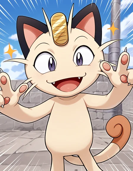score_9, score_8_up, score_7_up,
pks,pokemon,
meowth,solo,
heroic pose,
smile, :d, day,^ ^, happy,
emphasis lines,
promotional poster,
<lora:pokemon_r1:1>