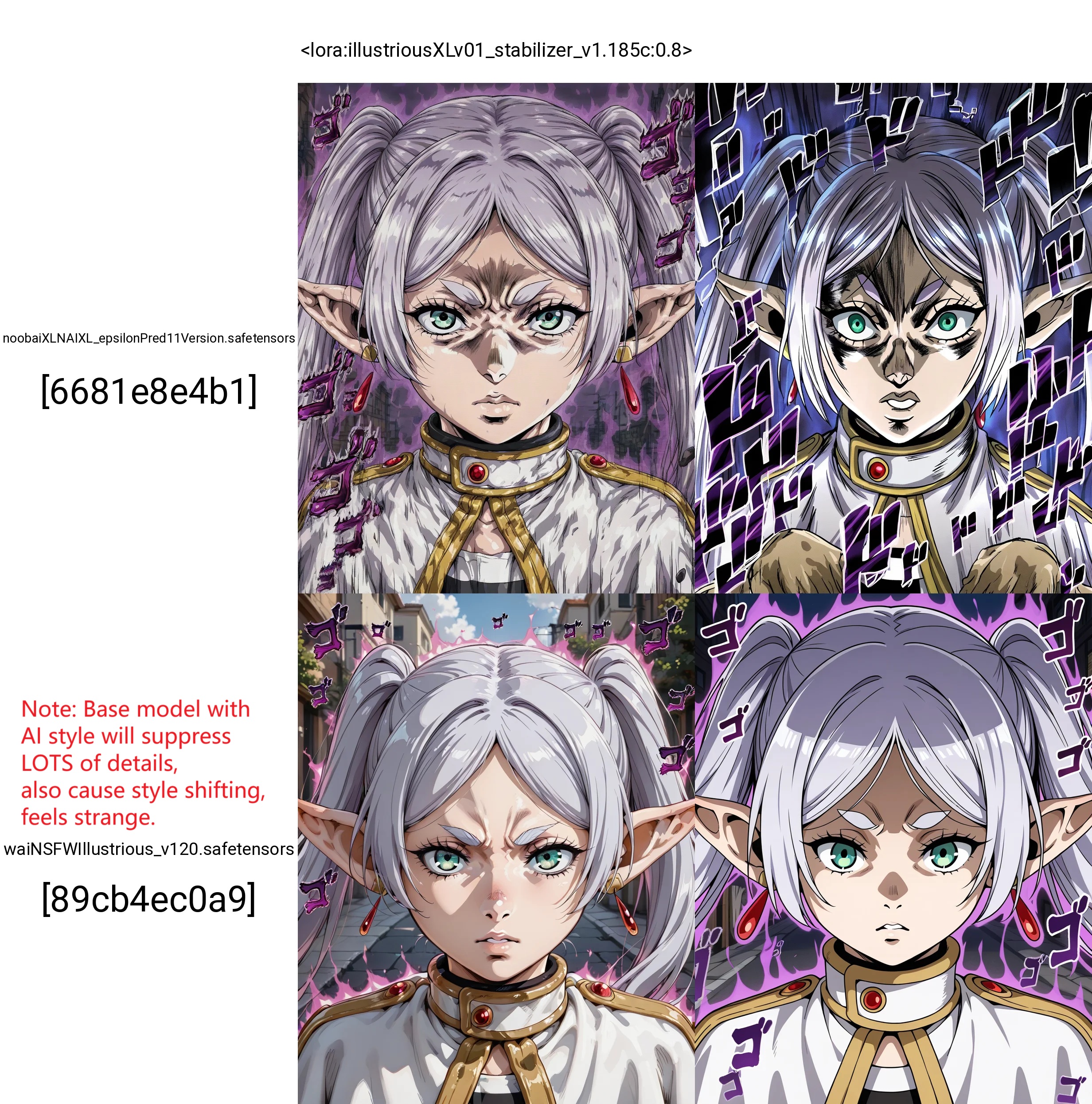 <lora:illustriousXLv01_stabilizer_v1.185_1:0.8>1girl,frieren,menacing \(jojo\),upper body,araki hirohiko \(style\),portrait,aura,shadow,determined,masterpiece,