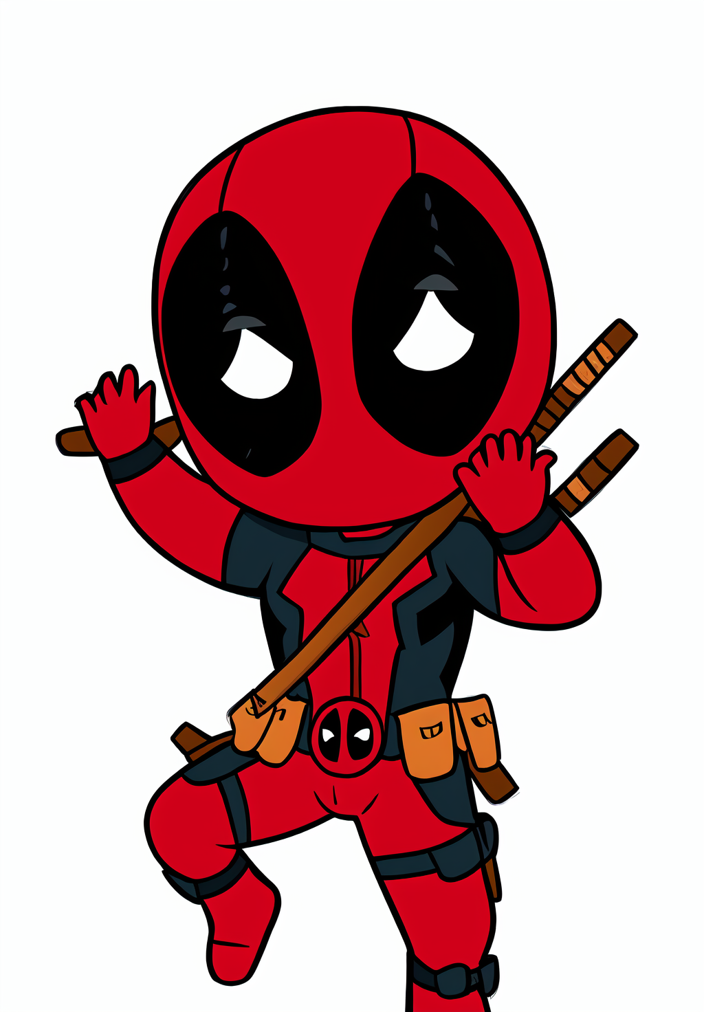 <lora:deadpool_chibi:0.8>, deadpool_chibi, 1boy, solo, dynamic pose, simple background, white background,
