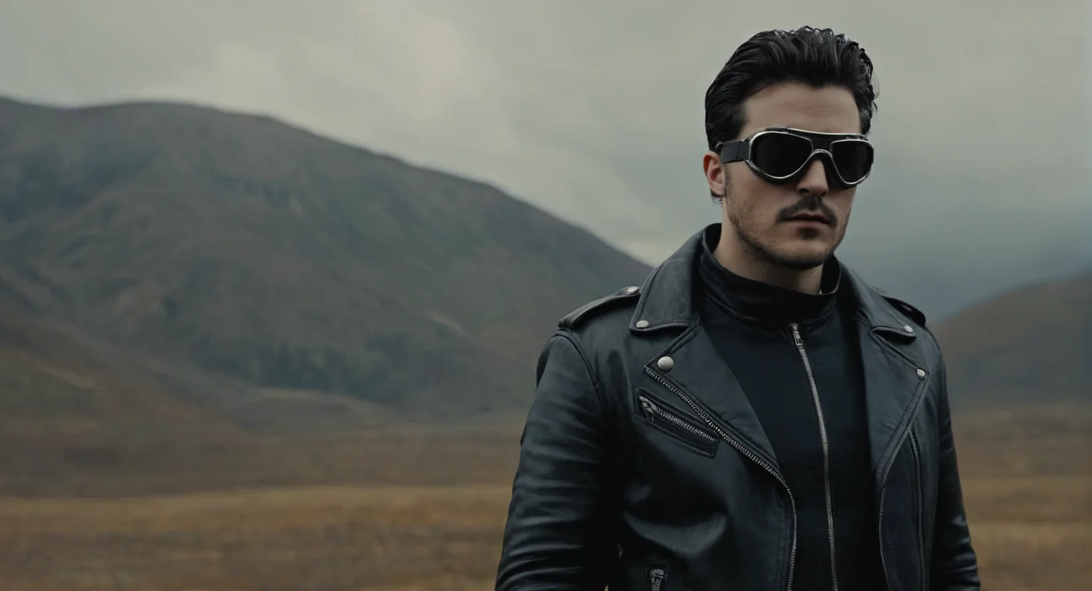 Dark Fantasy Art of (Cinematic Film stock footage style) in (arri alexa style) (Kodak film print style),
<lora:Hyperrealism-000003:1>
1 man wearing a black leather jacket and goggles Hyperrealism Style, dark, moody, dark fantasy style