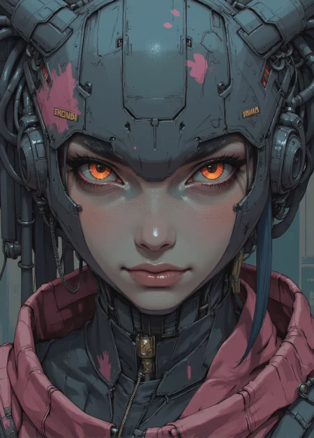 <lora:ck-Sci-Fi-Concepts:0.7>, in the style of ck-sfc,  close-up shot of a dressed in futuristic glowing hard surfaced dark pastel sci-fi, slightly oval cross section look, battle scratched armor, a kimono, mysterious white skin mexican wabi-sabi battle droid humanoid woman with a lot of mechanical parts, 1800'S, - Bosmer hybrid, Scribe, equirectangular 360, Flirty expression, Romantic, whimsical, Fast Shutter Speed, Lomography Color 100, F/2.0,
<lora:ck-nc-luminal-genesis:0.8>
<lora:test2:0.8>