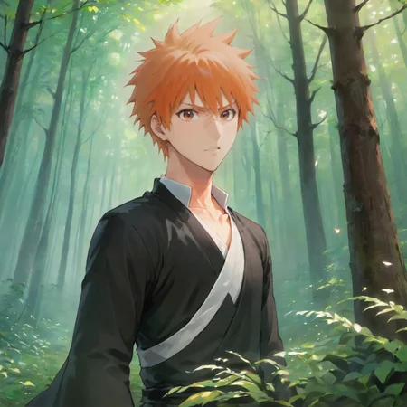 watercolor painting breathtaking ethereal fantasy concept art of kurosaki ichigo <lora:ichigov2:0.6> in forest, magnificent, celestial, ethereal, painterly, epic, majestic, magical, fantasy art, cover art, dreamy, masterpiece, award-winning, professional, highly detailed, handmade, delicate, impressionistic, bright, vivid, colorful, highly detailed
