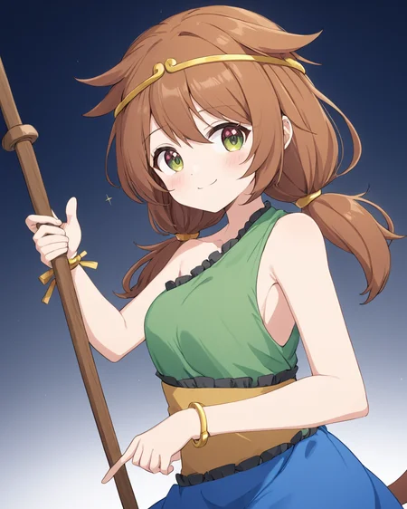 son biten,1girl, solo, white_background, simple_background, blush, green_dress, smile, horse_girl, bare_shoulders, holding_staff, :3, circlet, sleeveless, looking_at_viewer
<lora:son_biten_image350_2023-12-20-000025:1>,star-shaped_pupils,symbol-shaped_pupils,. gorgeous,key visual, vibrant, studio anime,award-winning, professional, highly detailed,high budget, cinemascope