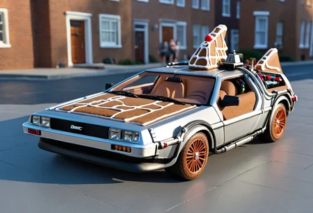 back to the future car.dmc-12<lora:GingerbreadStyle_epoch_10:0.7>