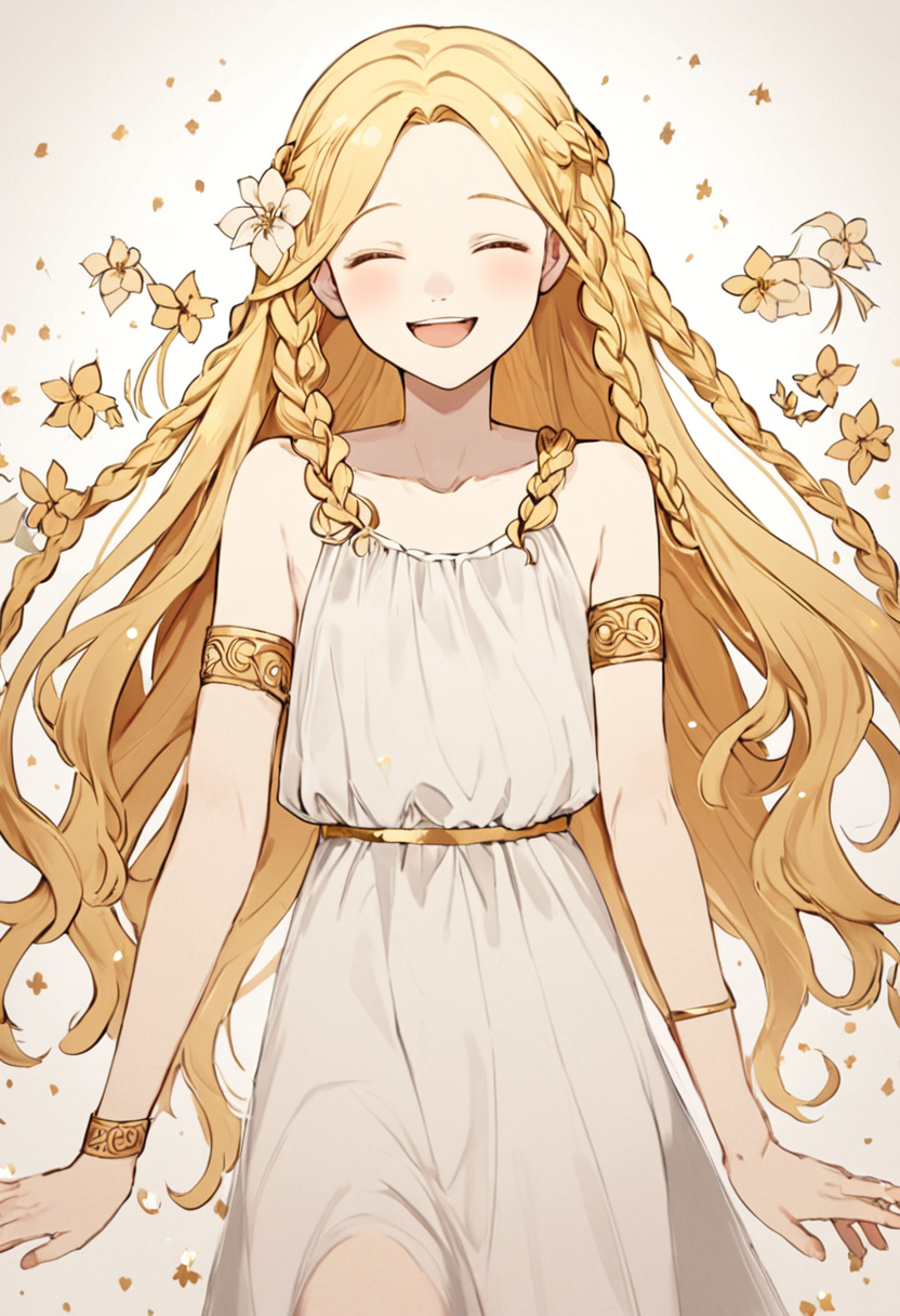 insanely dynamic illustration of boy, long hair, miquella, blonde hair, braid, solo, dress, white dress, male focus, smile, simple background, flower, closed eyes, otoko no ko, white background, open mouth, armlet, facing viewer, :d, hair flower, hair ornament, pale skin. best quality, high resolution. crazy artstyle, careless brushstrokes, emotional and fun, boy, long hair, miquella, blonde hair, braid, solo, dress, white dress, male focus, smile, simple background, flower, closed eyes, otoko no ko, white background, open mouth, armlet, facing viewer, :d, hair flower, hair ornament, pale skin, shiny colors, delicate, beautiful, elegant, very coherent