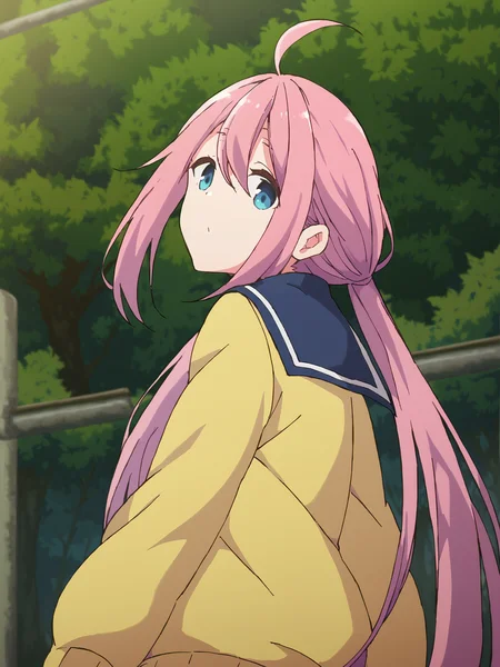 <lora:nadeshiko-kagamihara-s1s2-ponyxl-lora-nochekaiser:1> nadeshiko kagamihara, long hair, blue eyes, hair between eyes, twintails, very long hair, pink hair, ahoge, , skirt, long sleeves, school uniform, pleated skirt, serafuku, sailor collar, sweater, motosu school uniform
<lora:shaft_head_tilt-PD-1.0-all:1> (shaft head tilt), looking at viewer, dutch angle,
outdoors, camping,, score_9, score_8_up, score_7_up, source_anime,