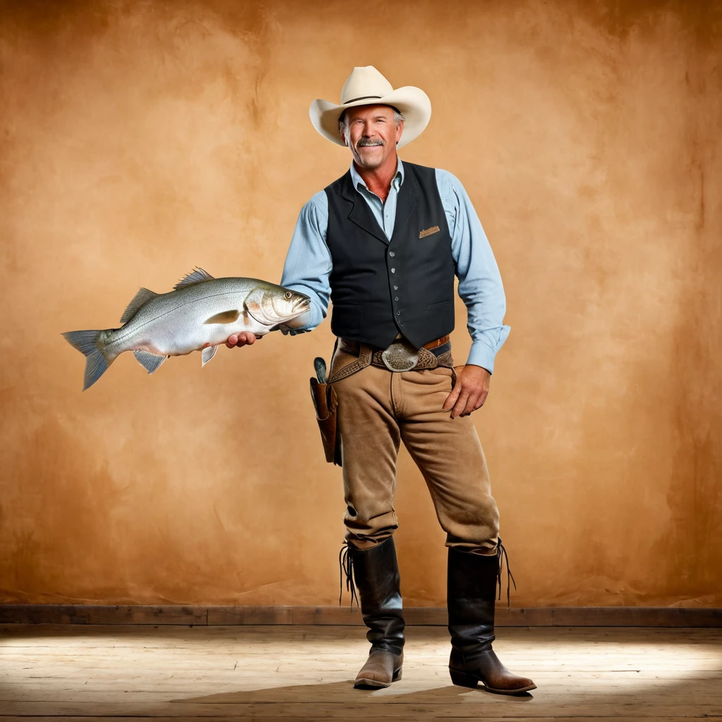 (single fish showcase) <lora:60_fish_showcase:1.1>
Tan background,
high quality, professional, highres, amazing, dramatic,
(Old western saloon and cowboys:0.5),
