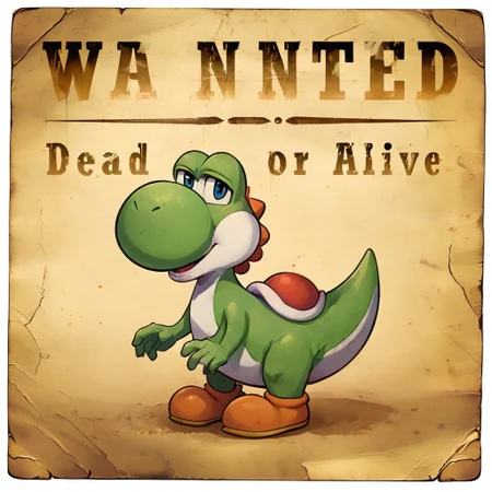 yoshi, wantedposter, green skin, feral,