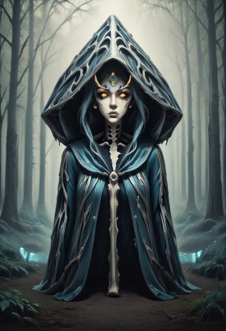 score_9, score_8_up, score_7_up, Lila boneswm mystical sorcerer, glowing robe, light spells, fantasy forest, ethereal lighting, magical vibes, cinematic