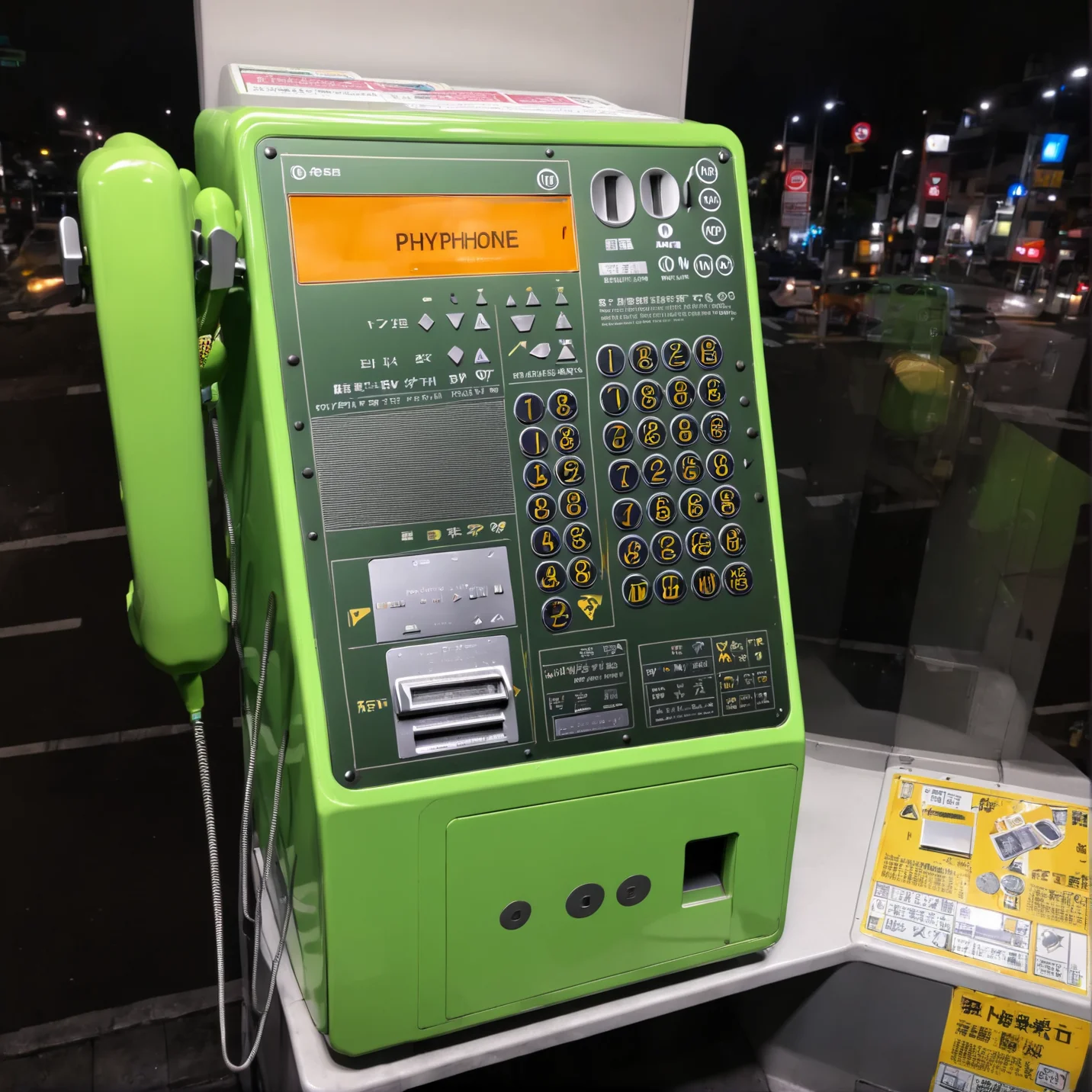 best quality, ultra-detailed, illustration, 
Japan, Payphone, scenery, phone, night, dark, realistic, close-up, realistic, photo background
<lora:Japan_Payphone_SDXL_V2:1>  <lora:sd_xl_offset_example-lora_1.0:0.5>