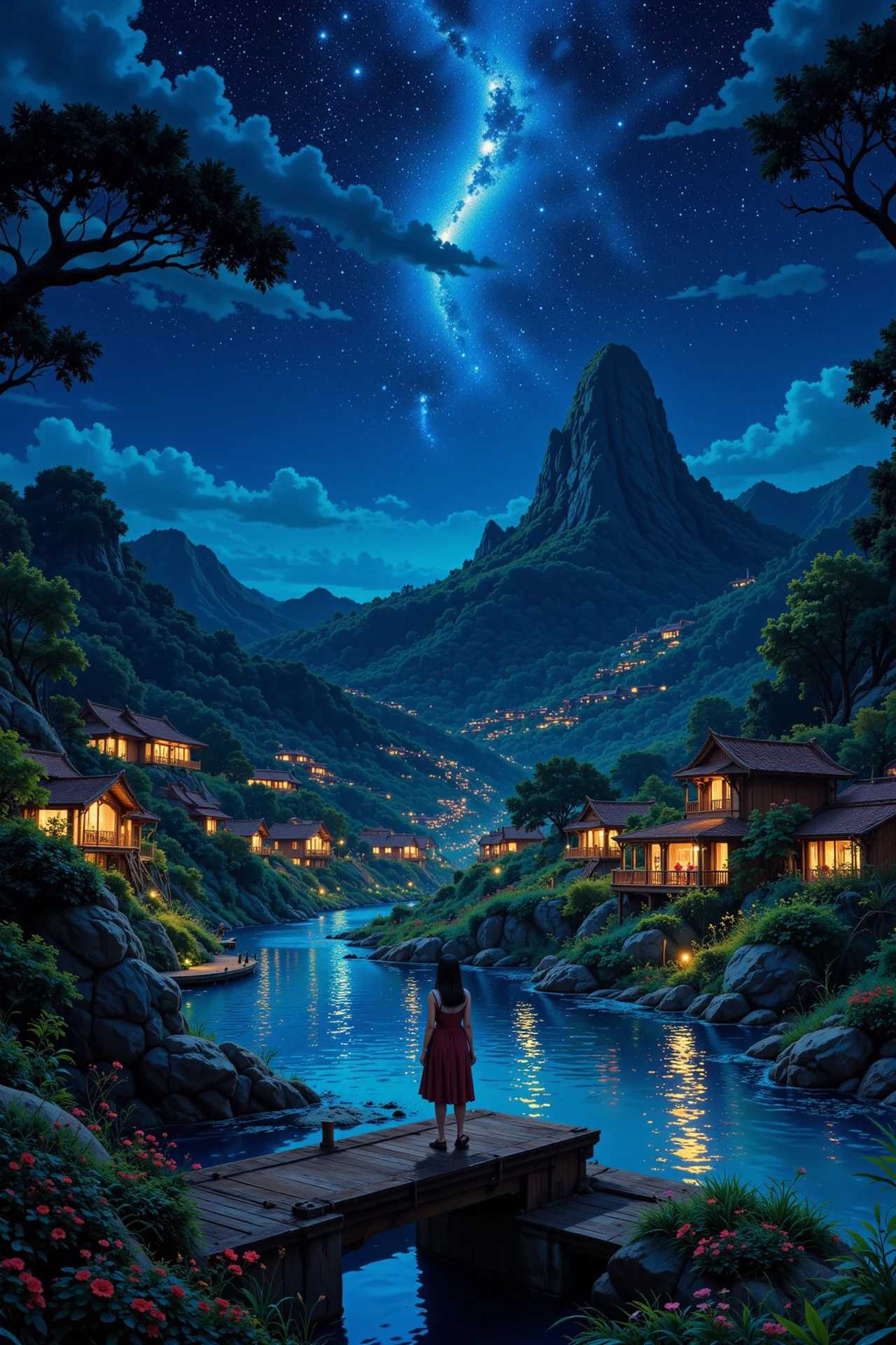 Malaysian beautiful  landscape, bright luminous night, woman, very intricate, very detailed, sharp, bright, colorful, <lora:Hand v2:0.5> <lora:Anti-Blur:1><lora:Insane Detail Slider:0.25>  <lora:flux.1_lora_flyway_Epic-detail_v2:0.3> <lora:fluxenhancer:0.25> <lora:Anime_style:0.7> anime style