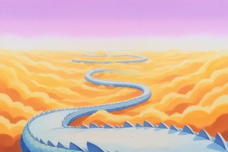 score_9, score_8_up, score_7_up, score_6_up BREAK retro artstyle, snakeway, from side, scenery, road, pink sky, yellow cloud <lora:OtherworldPony:1>