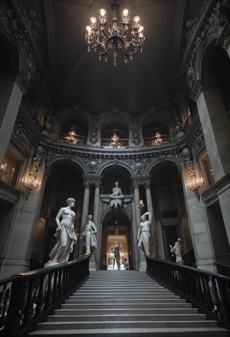 ,ruanyi0762,chandelier,statue,indoors,pillar,stairs,<lora:0762 opera house_v1_pony:1>, score_9,score_8_up,score_7_up,,8k,1girl,solo,