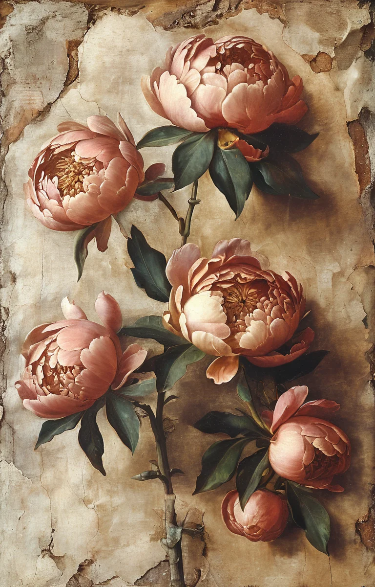 masterpiece,best quality,<lora:tbh193-sdxl:0.9>,illustration,style of Michelangelo Buonarroti, decaying peonies