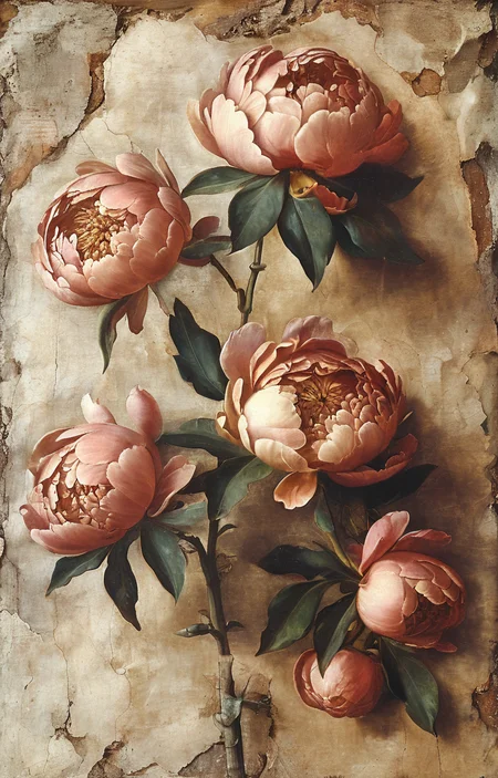 masterpiece,best quality,<lora:tbh193-sdxl:0.9>,illustration,style of Michelangelo Buonarroti, decaying peonies