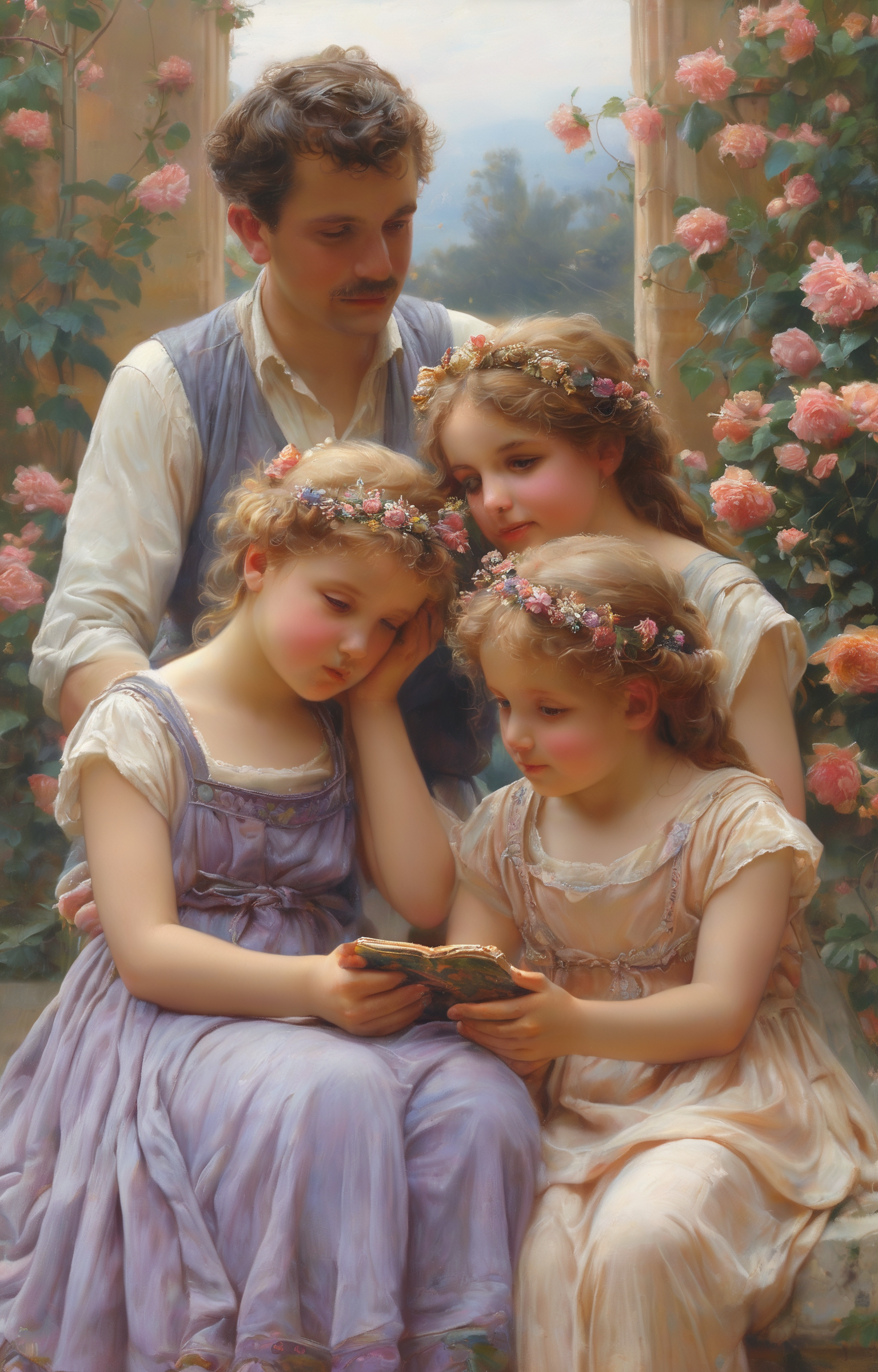 masterpiece,best quality,<lora:tbh270-sdxl:0.9>,illustration,style of Guillaume Seignac portrait of family