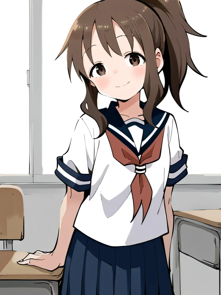 score_9,score_8_up,score_7_up,score_anime,<lora:yamamoto-mix-lyco-pony-v1:0.7>,front view,cowboy_shot,1girl,<lora:Takagawa-Sumire_v1:0.8>,Takagawa Sumire,brown hair,high ponytail,brown eyes,school_uniform,serafuku,red_neckerchief,smile,closed mouth,shy,light_blush,classroom,