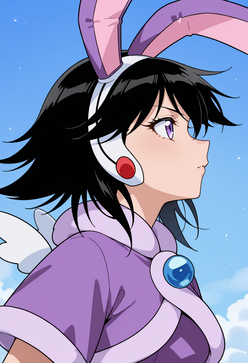 masterpiece, best quality, very aesthetic, absurdres, 1girl, solo,
<lora:corrector_ai_soil_v01:0.9>, corrector_ai, soil_element_suit, black hair, short hair, purple eyes,
magical girl, rabbit ears, hairband, purple dress, fur trim, small wings, profile, upper body