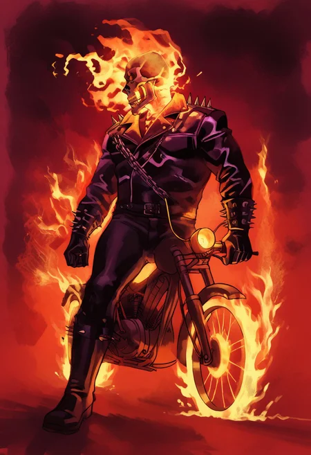masterpiece, highly detailed,
ghostrider riding a motorcycle,
trail of fire,
ghostrider, skull head, on fire, leather jacket, leather pants, gloves, spikes, chain, shotgun,
(view from below:1.4),
Freebo_alloy,
ethereal,
sinister tendrils,
dark wisps,
evil essence,
spectral aura,
ghostly, 
decaying body,
burning wheels,
abstract,