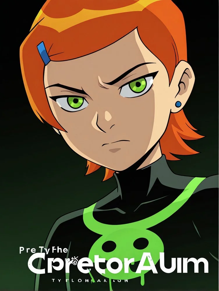 1girl,green eyes,(Gwen_Tennyson:1.0) from ben 10 cosplaying the album cover of CHROMAKROPIA from Tyler the creator, chromakopia album cover, tyler the creator cover, monochrome
