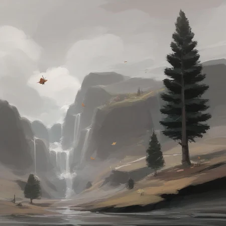 score_9, score_8_up, score_7_up, illustration in the style of donschmocker of a leaf falling from a tree in a meadow