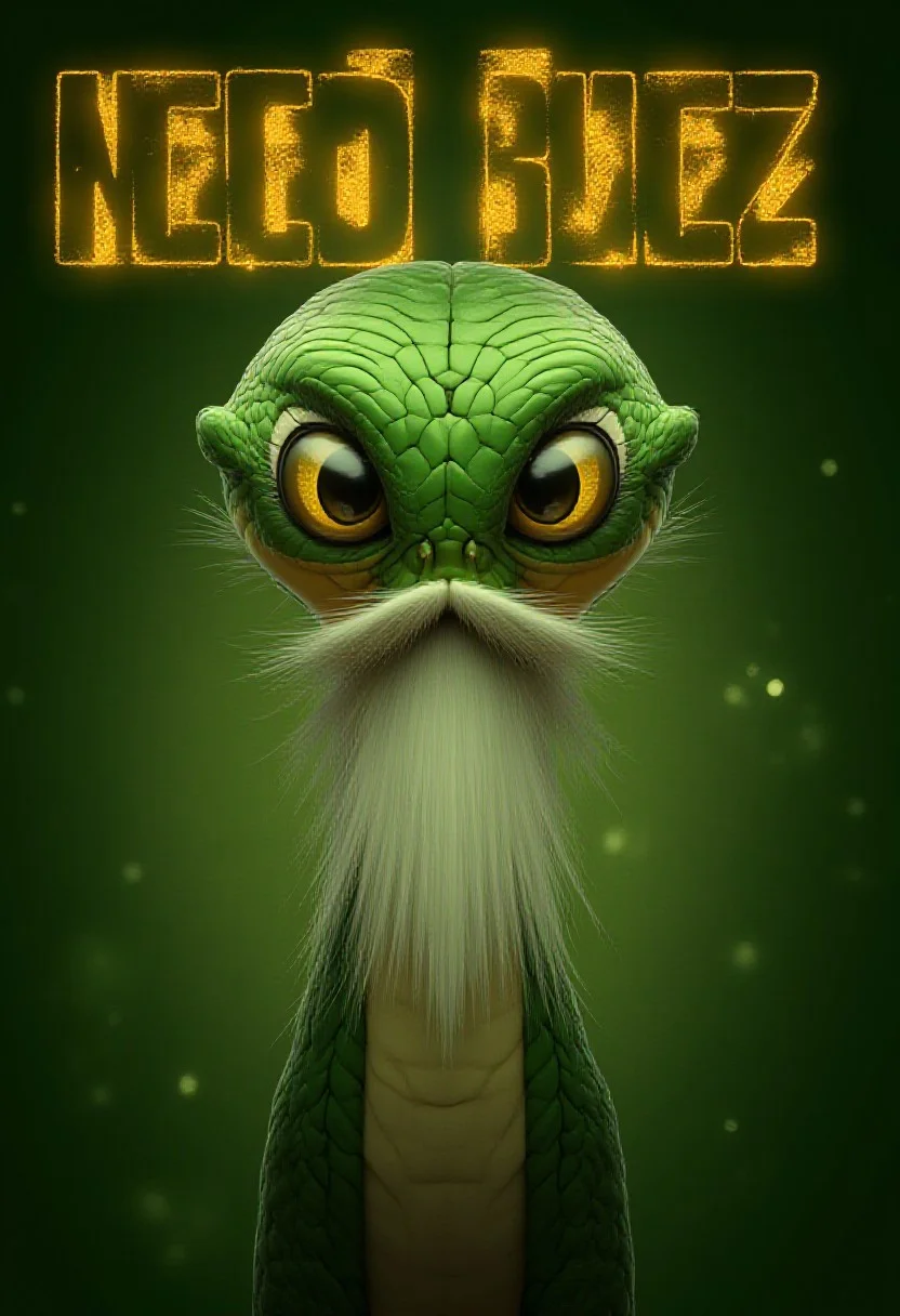 a high quality movie poster with bold lettering and a large snake focused and in frame, in big bold gold letters across the top "Need BUZZ for Retirement" as an old snake with a long white beard and glasses looks tired <lora:flux-cute-snake:1> cute snake, faded green scales, bright shiny yellow eyes, (anime, masterpiece, intricate:1.3), (best quality, hires textures, high detail:1.2), (4k),(incredibly detailed:1.4),UHD, 8K, ultra detailed