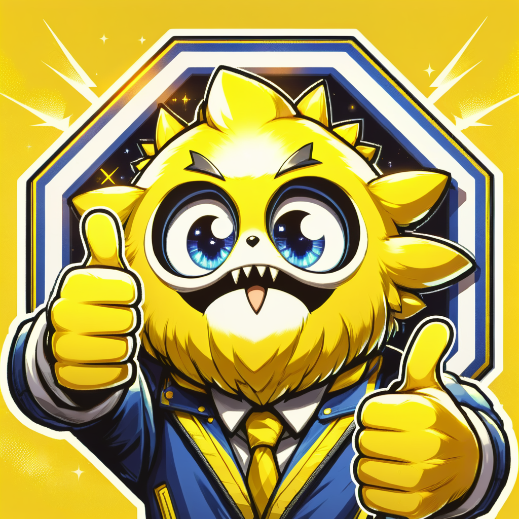 DonMSt0pS1gnXL yellow, volvidon, thumbs up  <lora:DonMSt0pS1gnXL-000006:0.75>