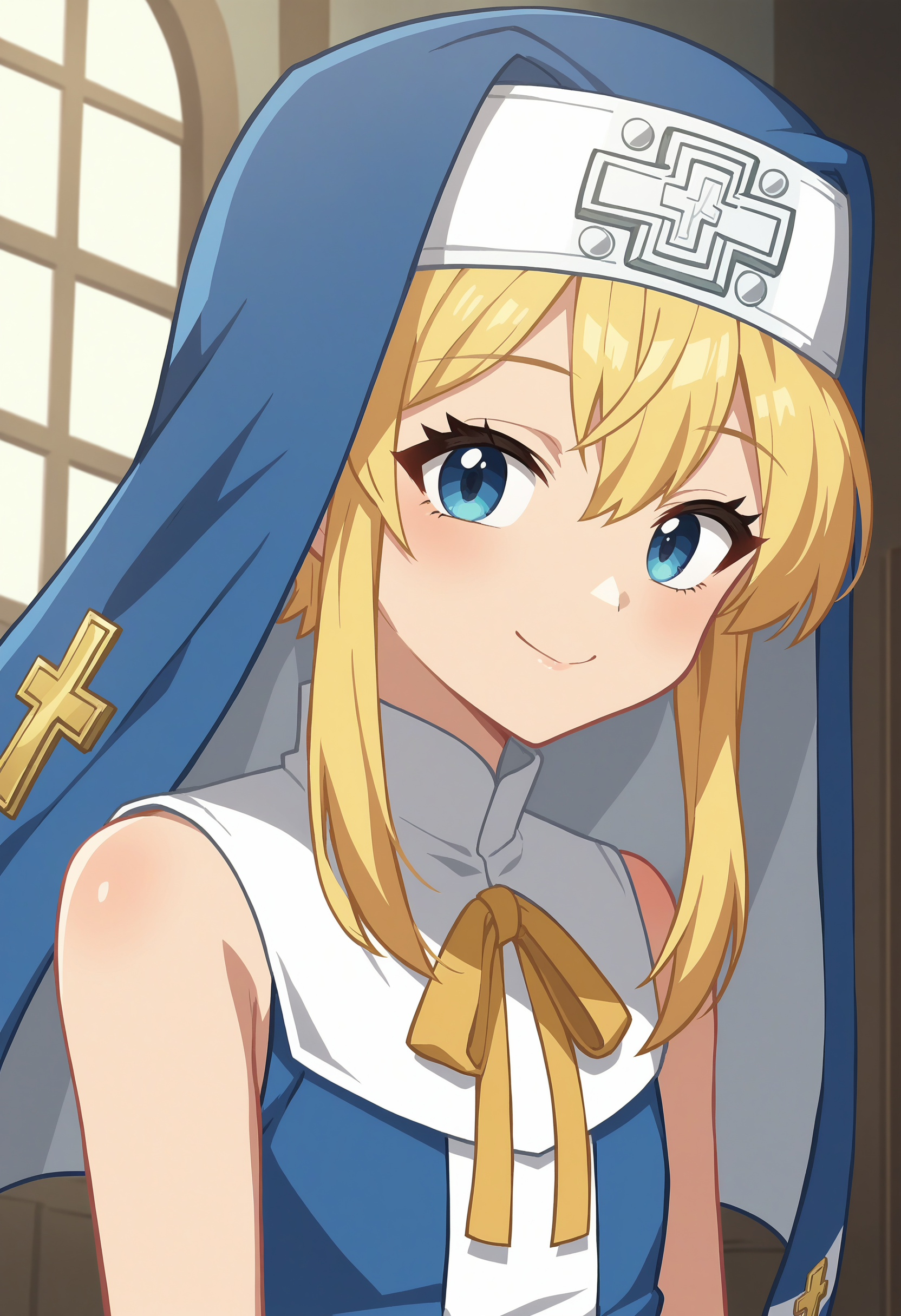 score_9, score_8_up, score_7_up, score_6_up, score_5_up, score_4_up , anime coloring ,BREAK source_anime, anime,screencap,
1boy, solo, bridgetgg, nun dress, nun habit, blue eyes, neck ribbon, <lora:PonyXL OG bridgetGG V3:1>
indoors, upper body,
smile, looking at viewer,