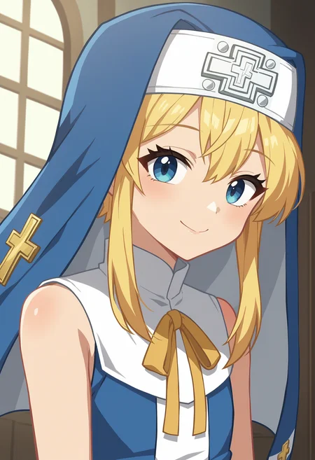 score_9, score_8_up, score_7_up, score_6_up, score_5_up, score_4_up , anime coloring ,BREAK source_anime, anime,screencap,
1boy, solo, bridgetgg, nun dress, nun habit, blue eyes, neck ribbon, <lora:PonyXL OG bridgetGG V3:1>
indoors, upper body,
smile, looking at viewer,