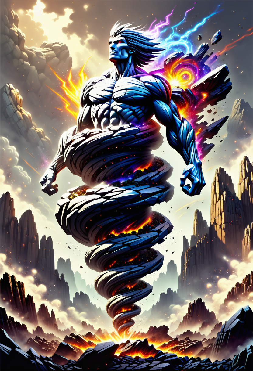 hyper detailed masterpiece, dynamic, awesome quality,large  rocky summoning DonM3l3m3nt4lXL, <lora:DonM3l3m3nt4lXL-000010:1>