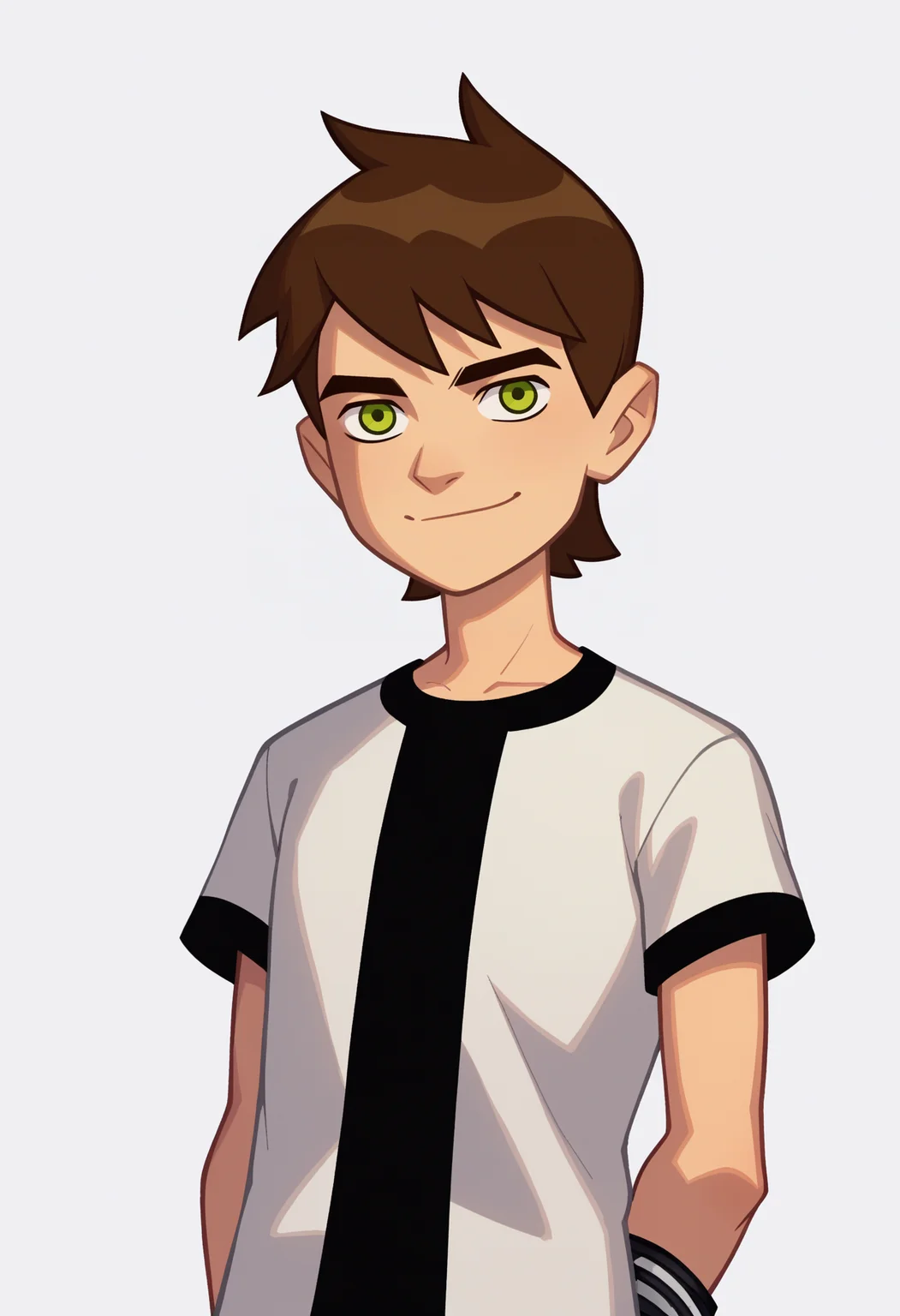 score_9, score_8_up, score_7_up, BREAK
1boy, bentennyson, brown hair, green eyes,
green cargo pants, shirt,
arms behind back, upper body, smile, looking at viewer, solo, simple background, white background <lora:Ben10XL_byKonan:1>