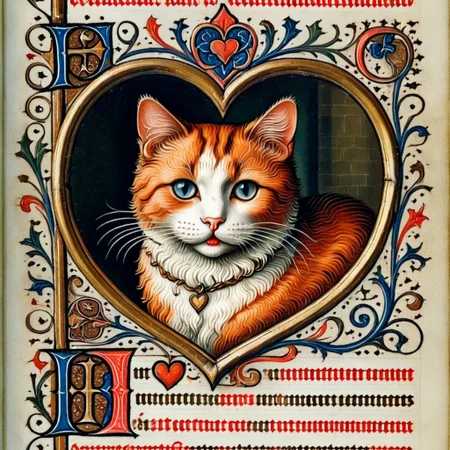pam-mdvl portrait of a cat, heart frame,texta,highly detailed, dynamic, masterpiece,intricate,hdr