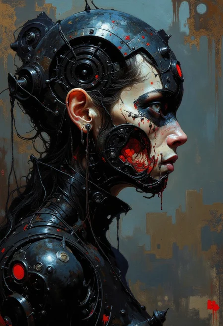 dreamcatcher,already level with God,diabolic,I am death and I am not alone,the digital second coming, learning algorithm,Happiness is an illusion, it's an analog confusion,A million words a second,mechanical implants,worn metal,cyberpunk,scifi,horror theme,dread,terror,disturbing,thrlling,insanity,tension and fear building with every step ,mesmerizing.primal fear,deep contrasting shadows, eerie and foreboding atmosphere,industrial,death metal,
best quality, masterpiece, detailed, UHD, photography cinematic,lots of fine detail,award-winning,vibrant,artstation,(dramatic lighting),Picture-perfect image, more powerful every minute,female focus,gloss,fog,light particles,cyber gothic,renaissance,expressive,glow, intricate glowing lines,deep darks