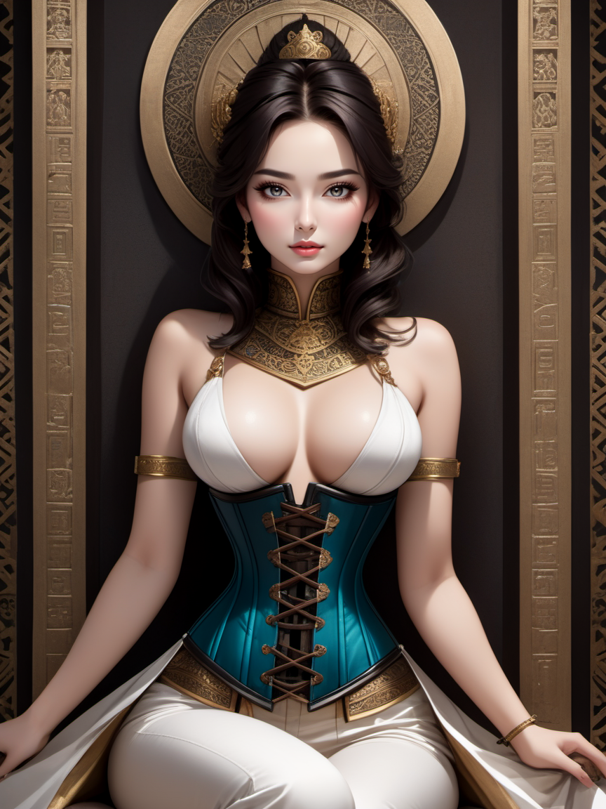 breathtaking beautiful woman wearing an underbust corset Sitting in Stupa, <lora:xl_underbust_corset-1.0:0.8> . award-winning, professional, highly detailed