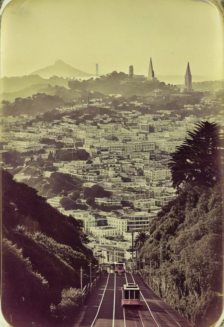 ()Hyoer Realistic:2.0)Polaroid picture 
an image of 
A stunning panoramic view of San Francisco, California, showcasing its iconic Golden Gate Bridge and Alcatraz Island. The skyline is dominated by the Transamerica Pyramid, while the city is set against a backdrop of rolling hills and the ocean. The streets are bustling with people, and the famous cable cars weave their way through the vibrant neighborhoods. The overall atmosphere of the image is vibrant and lively, capturing the essence of the city's diverse culture.