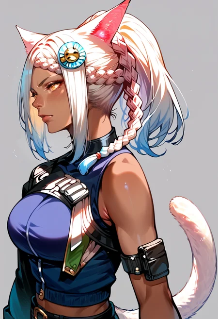 score_9,score_7_up,zPDXL2 BREAK
eutrope,braid,ponytail,cat ears,cat ears,fingerless gloves,cat tail,dark skin,black pants,vest,single sleeve,armband,asymmetrical clothes,asymmetrical sleeves,from side,
<lora:eutropev4:1>
