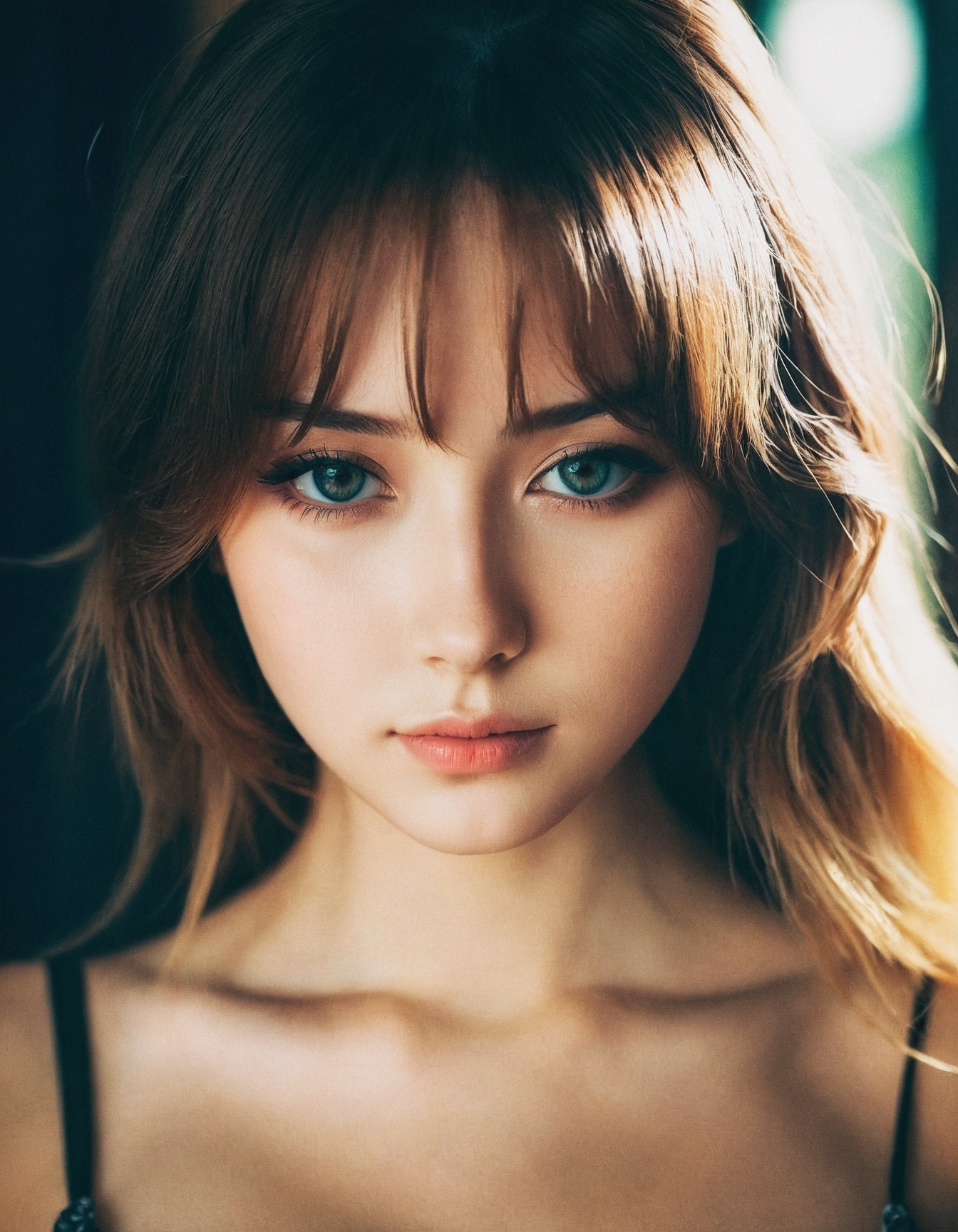 instagram photo, anime, portrait photo of russian 1girl, 24 y.o, cute face, colorful, perfect face, natural skin, cleavage, hard shadows, film grain