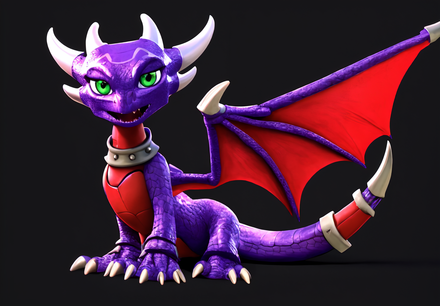 <lora:cynder:0.8>, cynder, solo, simple background, closed mouth, green eyes, sitting, open mouth, full body, black background, facing viewer,