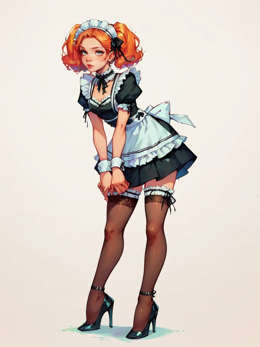 score_9, score_8_up, score_7_up, score_6_up, score_5_up, <lora:maidXLP:0.7> maid, maid headdress, thighhighs, wrist cuffs, 1girl, high heels, <lora:coacalinaXLP:1> coacalina, colourful