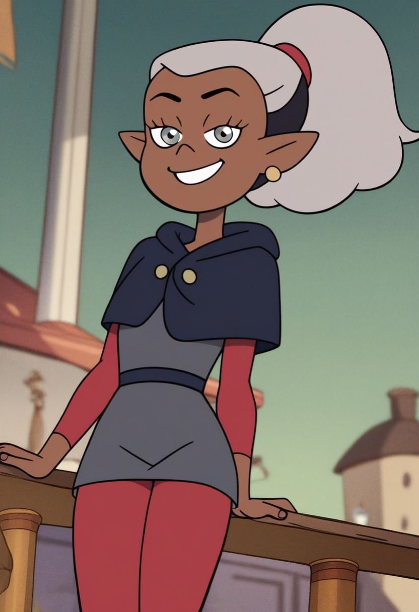 score_9, score_8_up, score_7_up, score_6_up, score_5_up, 1girl, solo,
masterpiece, best quality, absurdes,
<lora:Skara (The Owl House) (Pony):0.9>
Skara_Owl_House, dark-skinned female, silver eyes, ponytail, multicolored hair, white hair, black hair,
gray shirt, gray skirt, red sleeves, red leggings,
grin, smile,
outdoors, looking at viewer, 3/4 angle,
<lora:Expressive_H:0.7> Expressiveh,
<lora:add-detail-xl:0.9>