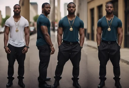 cinematic film still multiple views, a black man, pants, street urban, necklace, jewelry, big watch, t-shirt, standing,
<lora:MultipleViewsXL:1>, , <lora:FILM_PHOTOGRAPHY_STYLE:0.25> . shallow depth of field, vignette, highly detailed, high budget, bokeh, cinemascope, moody, epic, gorgeous, film grain, grainy